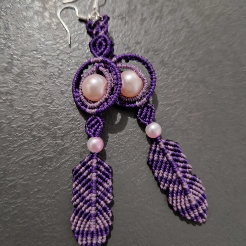 Boucles d'oreilles plume macramé