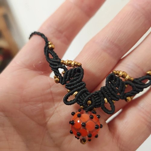 Collier macramé perle artisanale au chalumeau