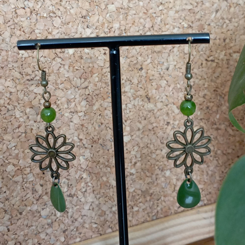 Boucles d'oreille bronze tons vert