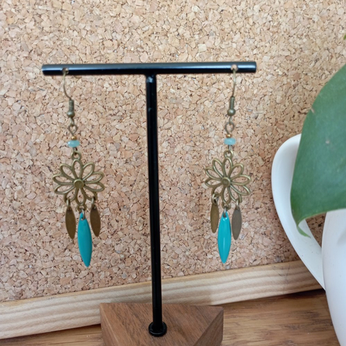 Boucles d'oreille bronze tons turquoise