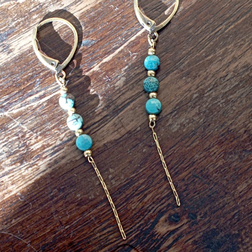 Boucles d'oreille bronze tons turquoise