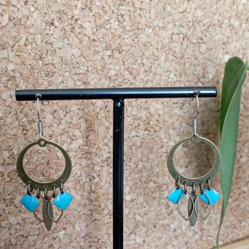 Boucles d'oreille bronze tons bleu