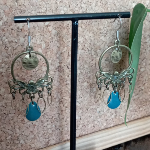 Boucles d'oreille bronze tons bleu