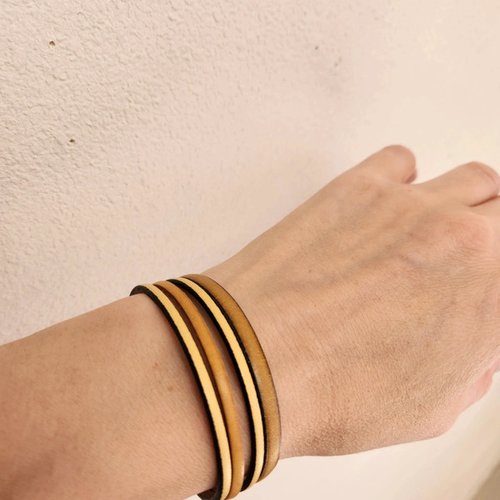 Bracelet cuir tons jaune