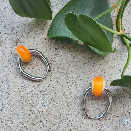 Boucles perles verre artisanal creoles inox