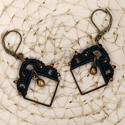Boucles macramé bleu foncé