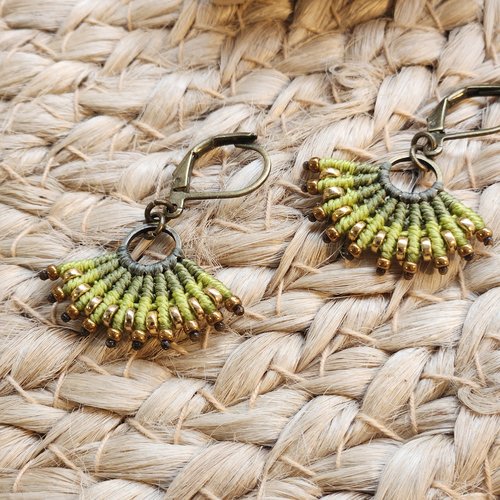 Boucles macrame et bronze tons vert