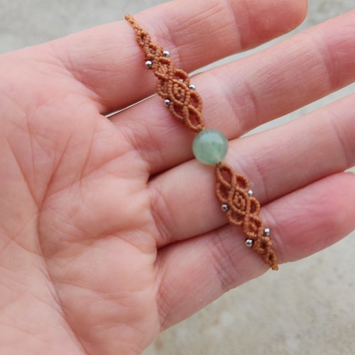 Bracelet macramé fil marron perle aventurine