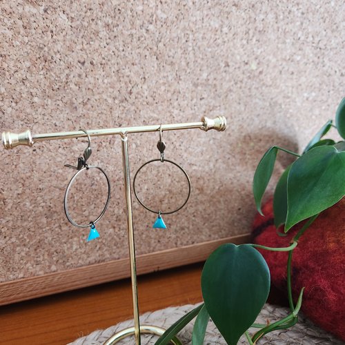 Boucles d'oreille bronze tons turquoise