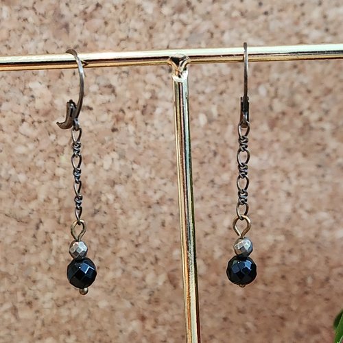 Boucles d'oreille bronze onyx noir