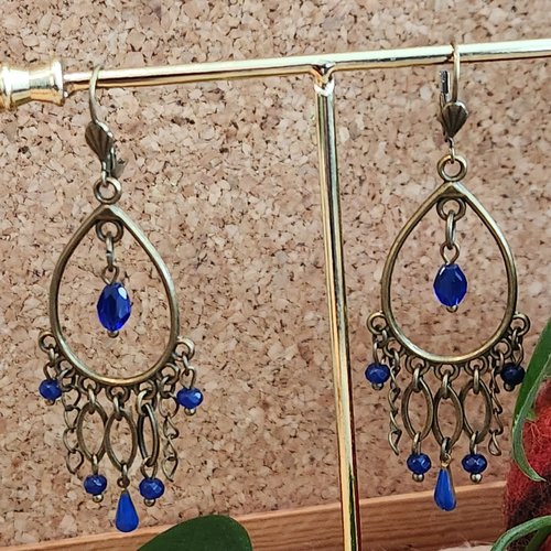 Boucles d'oreille bronze tons bleu