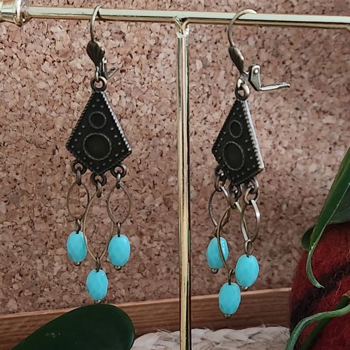 Boucles d'oreille bronze ton turquoise