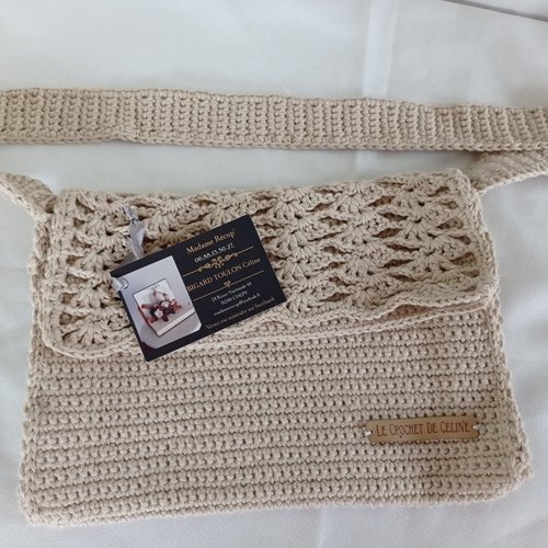 Sac à main au crochet coton beige et doré