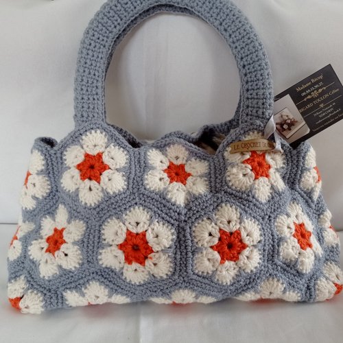 Sac granny orange et gris en laine