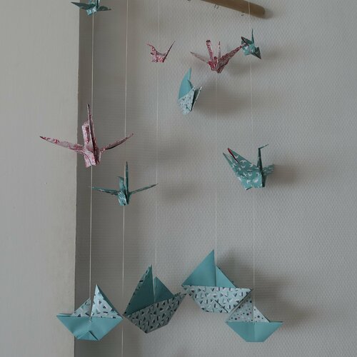 Mobile Suspension En Bois Flotte Et Papier Origamis Theme De La Mer Pour Decoration D Interieur Un Grand Marche