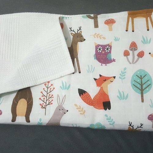 Couverture Pour Bebe 100 Coton Deco Foret Nature Lapin Herisson Renard Ours Cerf Hibou Champignon Arbre Feuilles Cadeau De Naissance Un Grand Marche