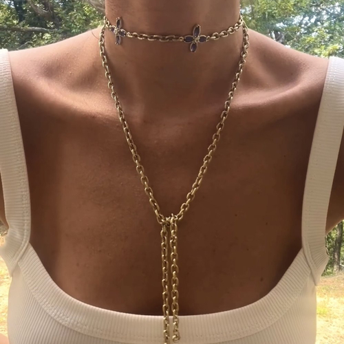 Collier cravate doré en acier inoxydable à croix violette – collier modulable femme