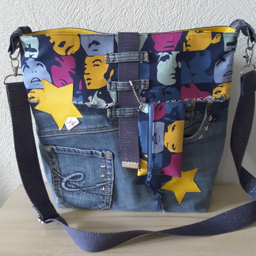 Sac en jean recyclé à bandoulière , couture écoresponsable