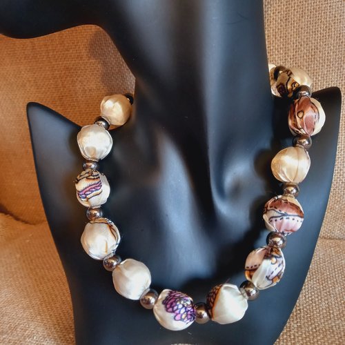 Collier en tissu brillant, bijoux en satin, collier de perles en tissu