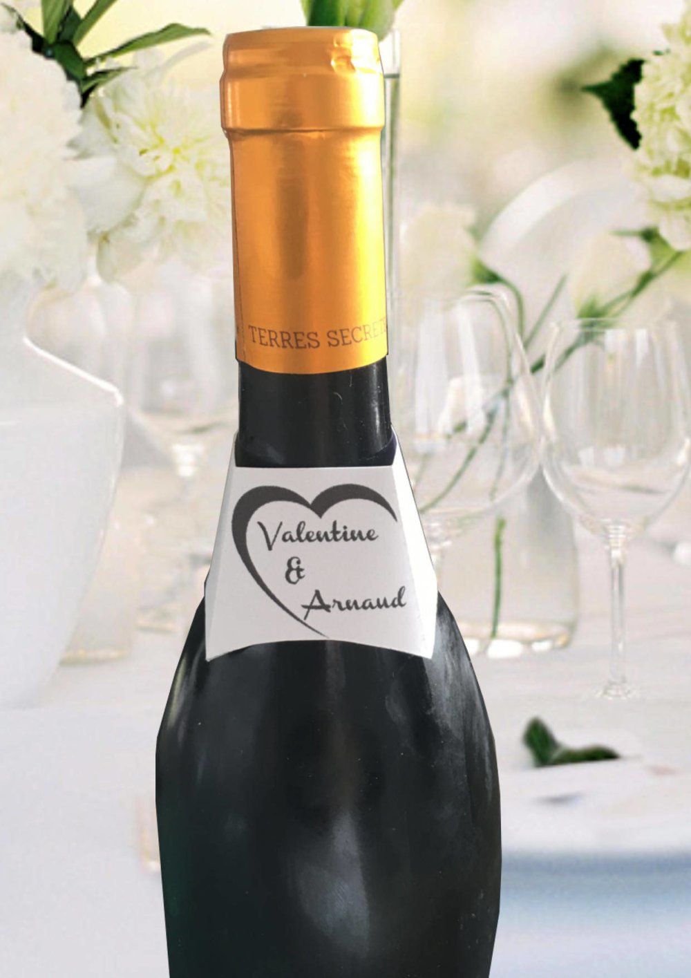 Etiquette autocollante bouteille de vin ou champagne pour mariage, baptême,  fête - photo
