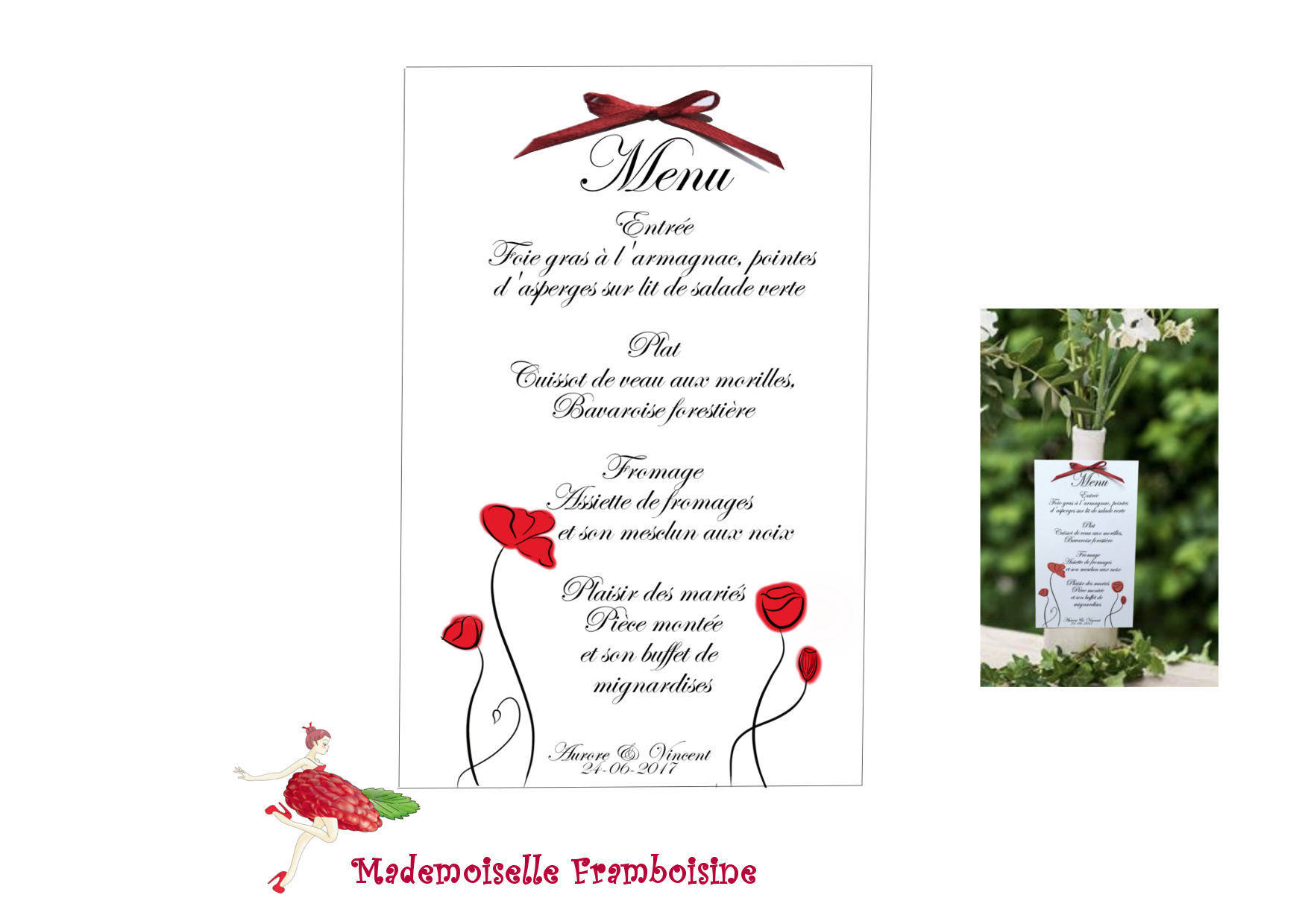 Menu Pour Mariage Bapteme Communion Anniversaire Theme Coquelicot Personnalisable Un Grand Marche