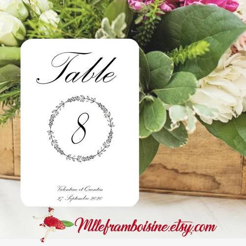 Numéro de table, plan de table pour mariage, anniversaire, bapteme, communion, personnalisable aux prénoms des mariés