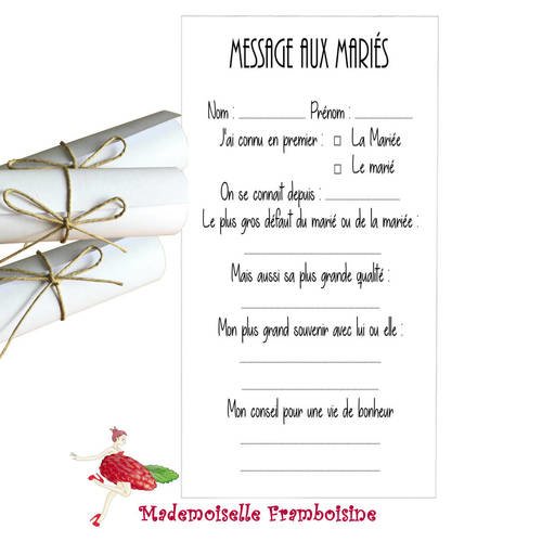 Message aux mariés,  petits mots à remplir par les invités, animation mariage