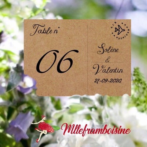 Numéro de table thème carte postale pour mariage , anniversaire, bapteme,  communion, personnalisable
