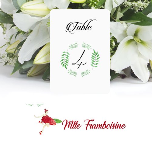 Numéro de table, plan de table, mariage champêtre, couronne floral,
