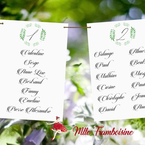 Plan de table pour mariage champêtre, anniversaire, baptême, communion, personnalisable, couronne florale