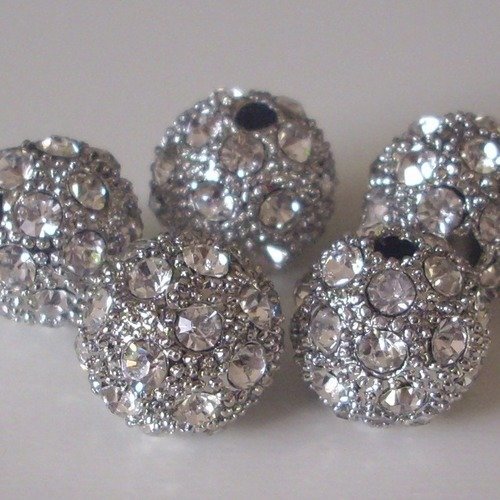 5 perles en métal et strass 12 mm