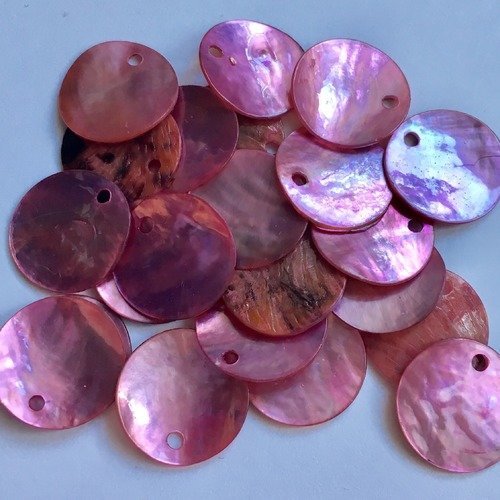 20 sequins en nacre rose 1,5 cm (pendentif, perles)
