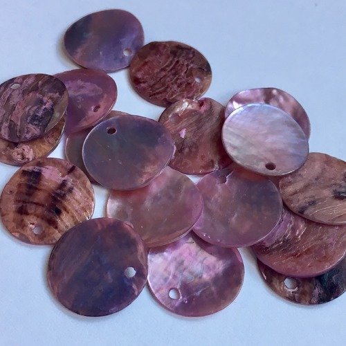 20 sequins en nacre mauve 1,5 cm (pendentif, perles)