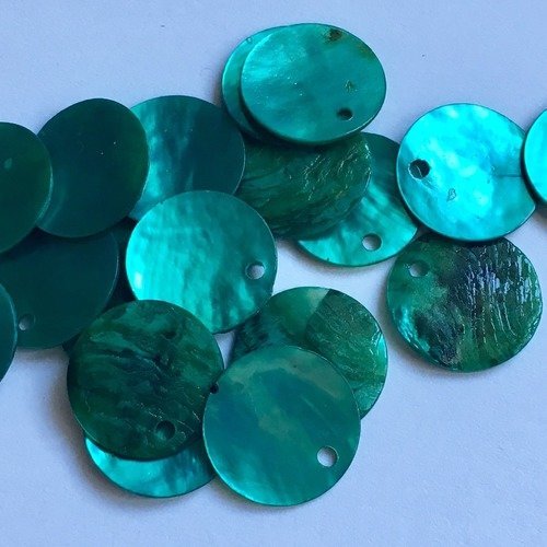20 sequins en nacre vert 1,5 cm (pendentif, perles)