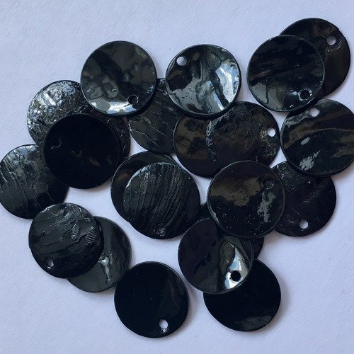 20 sequins en nacre noir 1,5 cm (pendentif, perles)