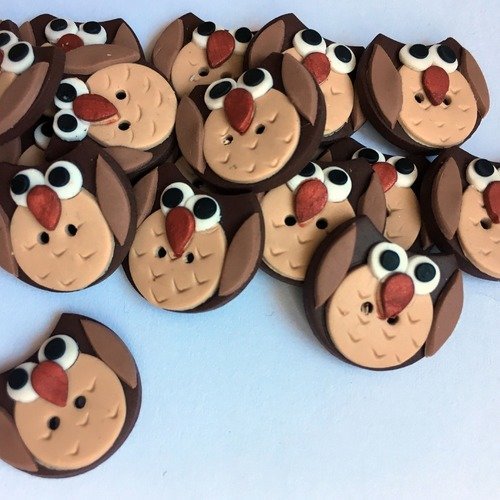Bouton fimo chouette 1,8 cm - owl - polymer clay buttons