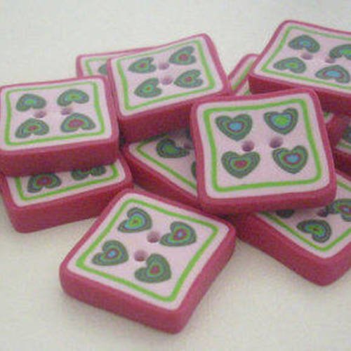 Bouton fait main 1.7 cm - fimo - boutons couture -  coeur - handmade polymer clay buttons
