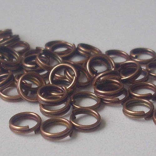 100 anneaux doubles 5 mm couleur cuivre - iron double loops jump rings split rings, red copper, 5x0.7mm