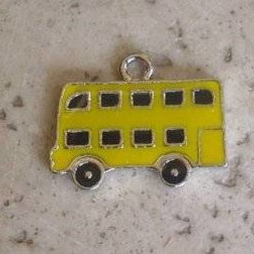 1 pendentifs/breloques autobus en métal époxy  jaune