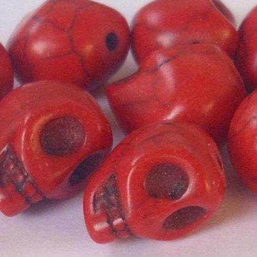 2 perles tête de mort  12x9 mm - howlite rouge