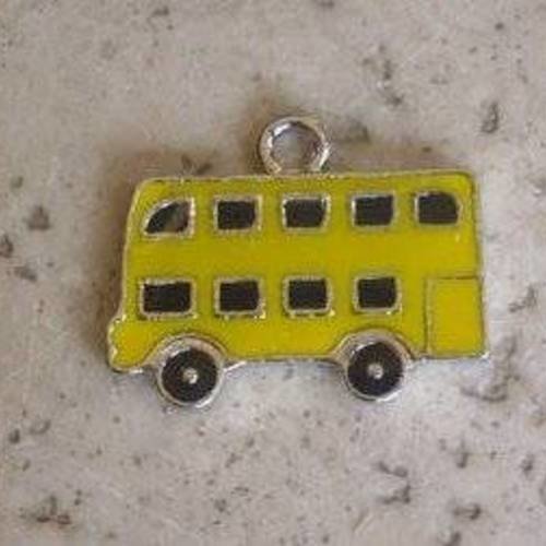2 pendentifs/breloques autobus en métal époxy  jaune