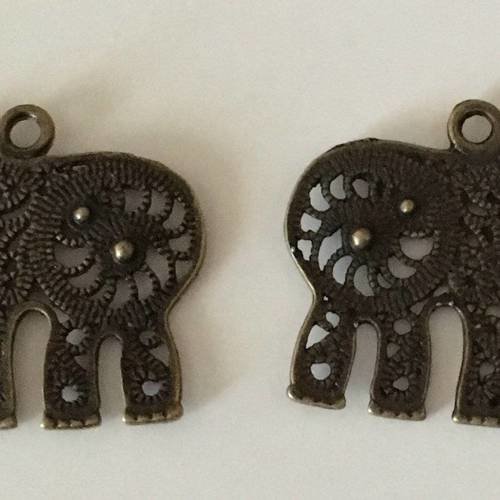 Lot de 2 grands pendentifs éléphant (bronze) 32x37 mm