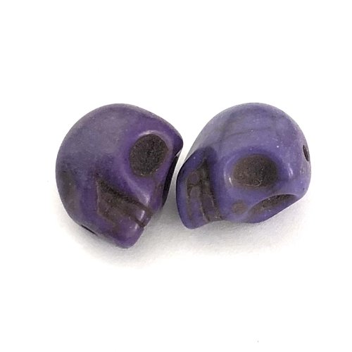 2 perles tête de mort violette 13x12 mm - howlite -