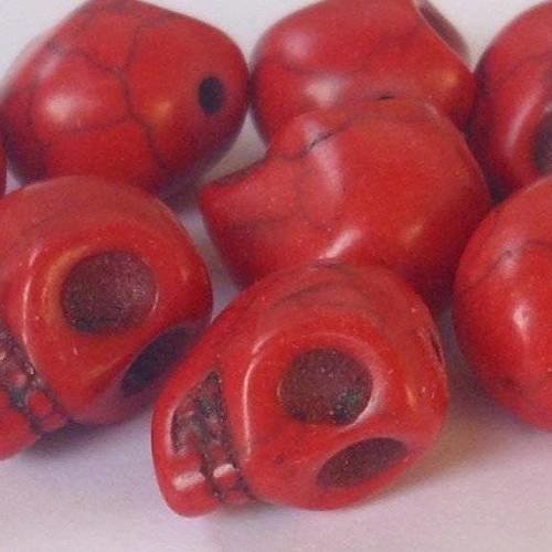 2 perles tête de mort  13x9 mm - howlite rouge