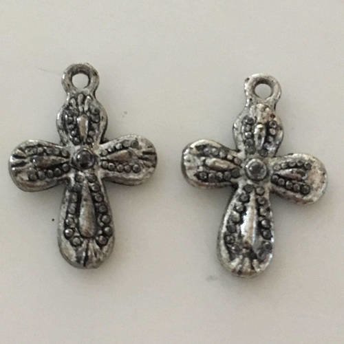 10 pendentifs/breloques croix metal argenté