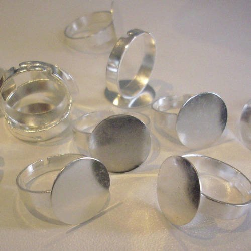 LOT DE 10 BAGUES SUPPORT ARGENTE CLAIR PLATEAU FIMO DIAM Ø10mm
