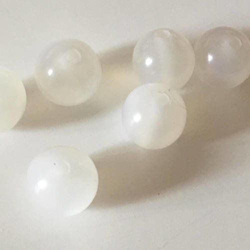 20 perles &quot;oeil de chat&quot; 8 mm - blanches