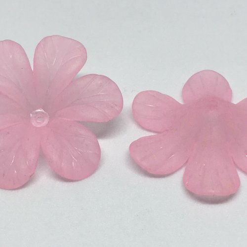 2 perles en lucite roses 33 mm - fleur