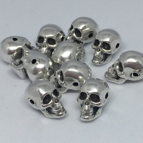 25 perles en métal argenté tête de mort 8 x 10 mm - zamac