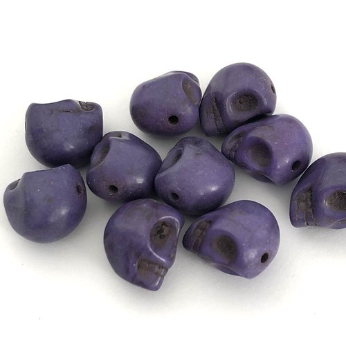 10 perles tête de mort violette 13x12 mm - howlite -